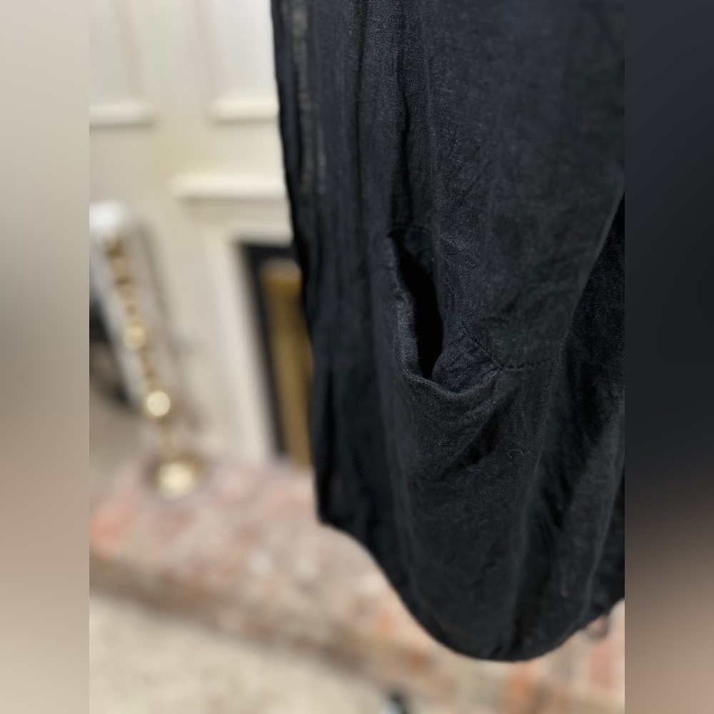 Gigi Moda Italy Linen Hooded Jacket Black Drawstring Hem Floral Back OS - Picture 6 of 15